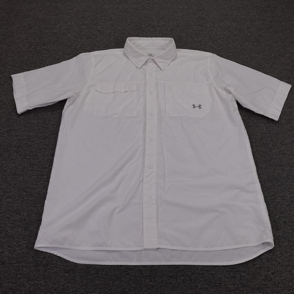 Under Armour Shirt Mens XL White Solid Short Sleeve Button Up Fishing Outdoor